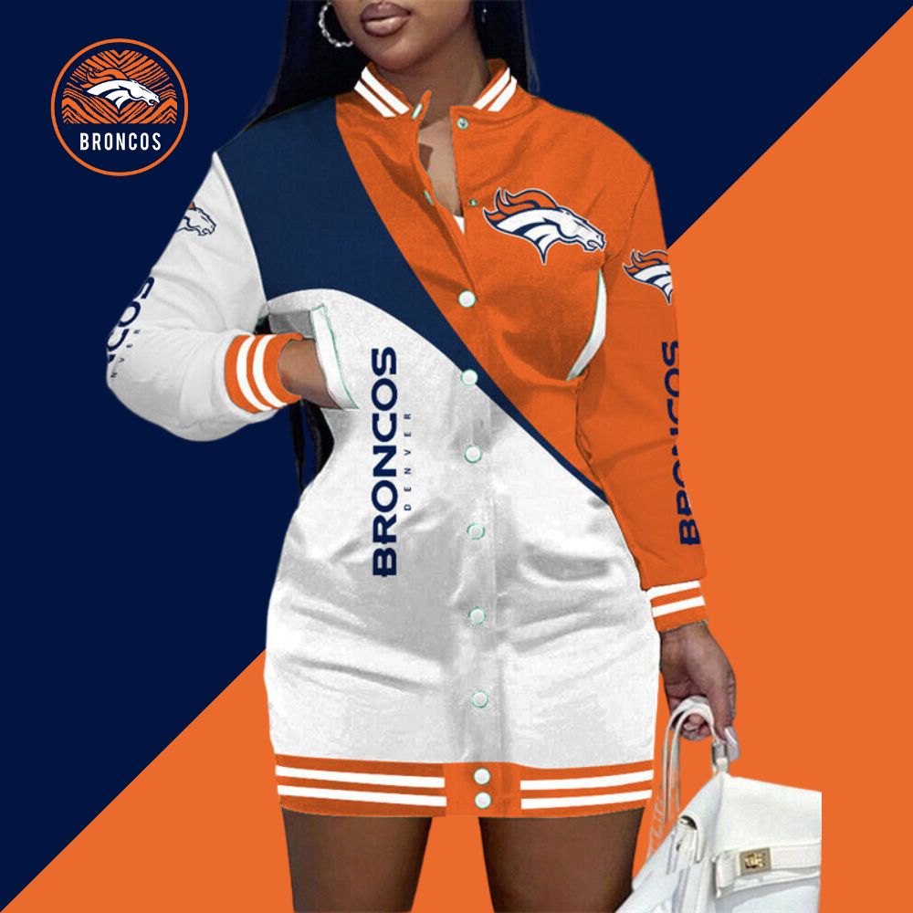 Denver BroncosLimited Edition Button Down Long Sleeve Jacket Dress-Denver Broncos