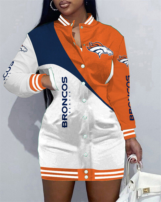 Denver BroncosLimited Edition Button Down Long Sleeve Jacket Dress-Denver Broncos